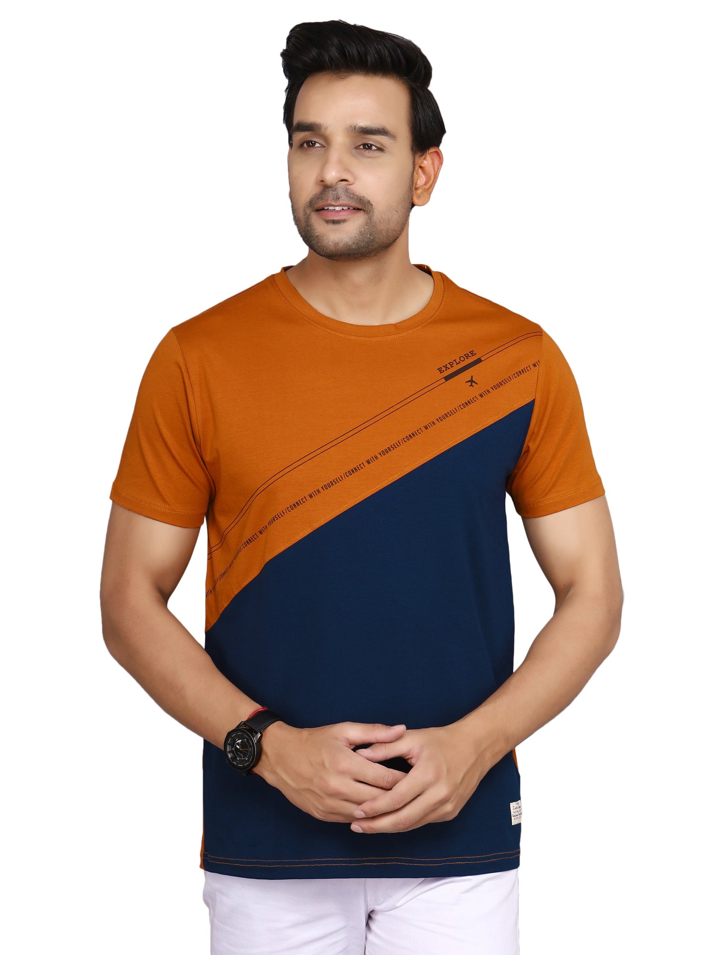 Arbour Men Colorblock Round Neck Cotton Blend Multicolor T-Shirt