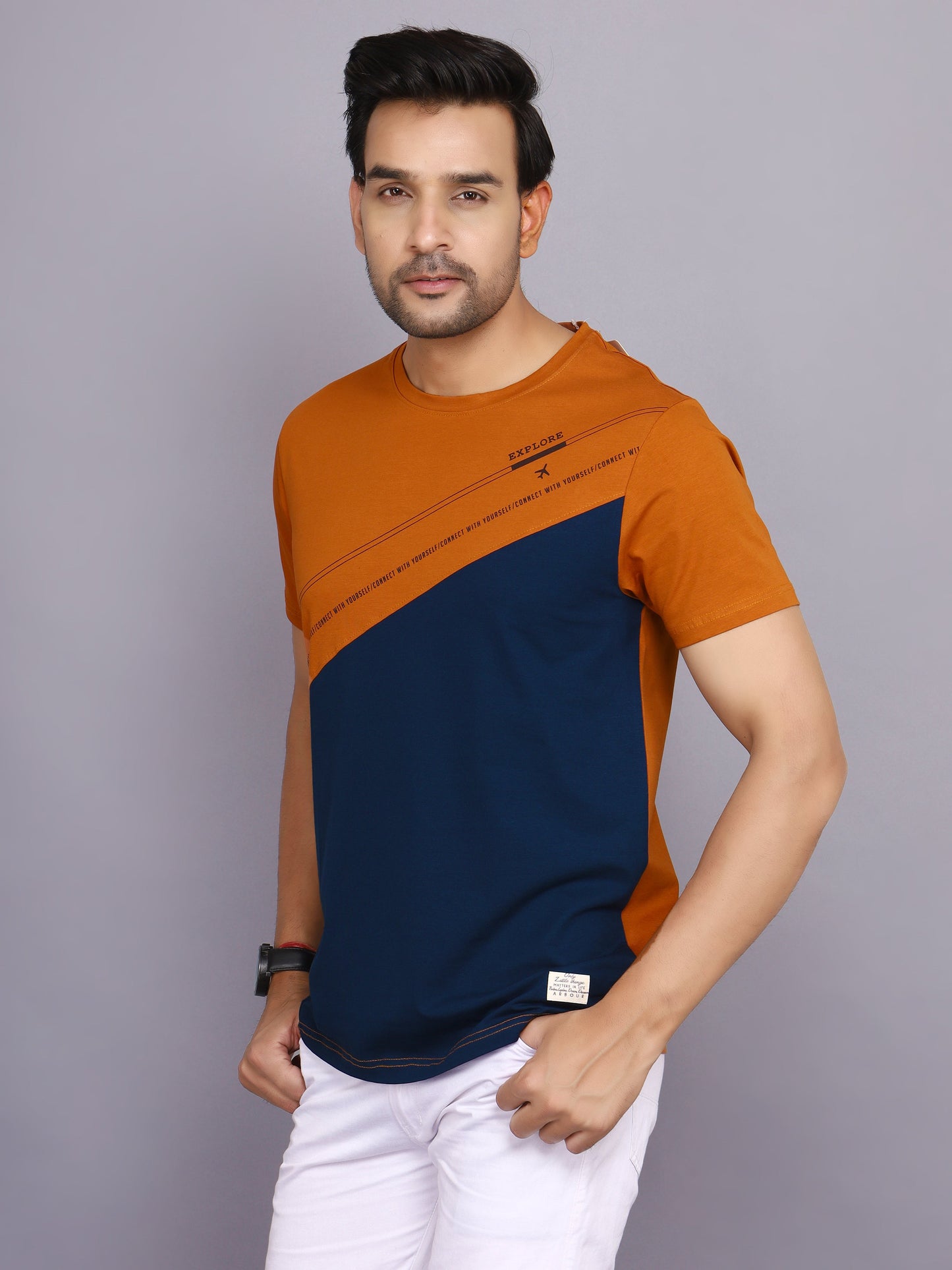 Arbour Men Colorblock Round Neck Cotton Blend Multicolor T-Shirt