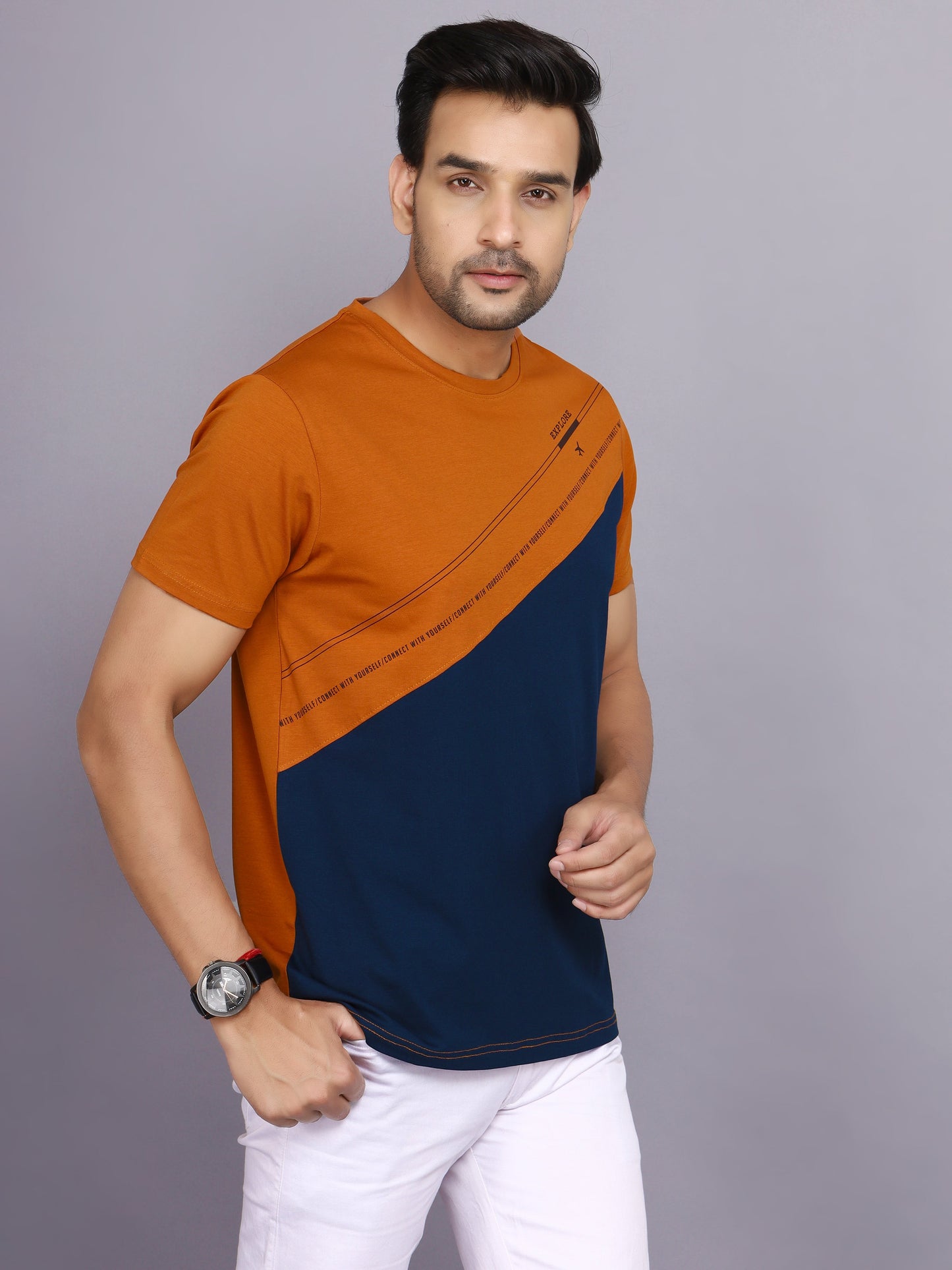 Arbour Men Colorblock Round Neck Cotton Blend Multicolor T-Shirt