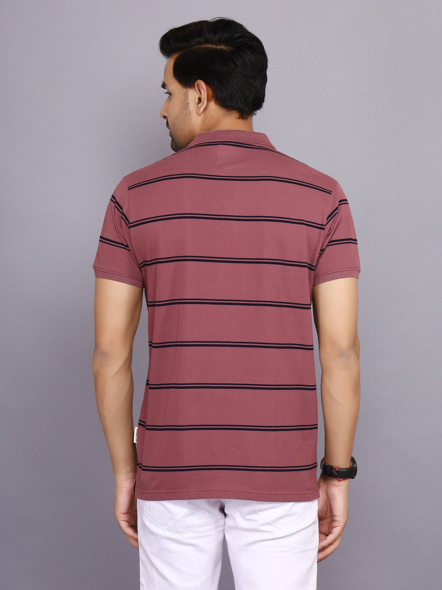 Arbour Men Polo Neck Stripes Pocket Half Sleeves T-Shirt