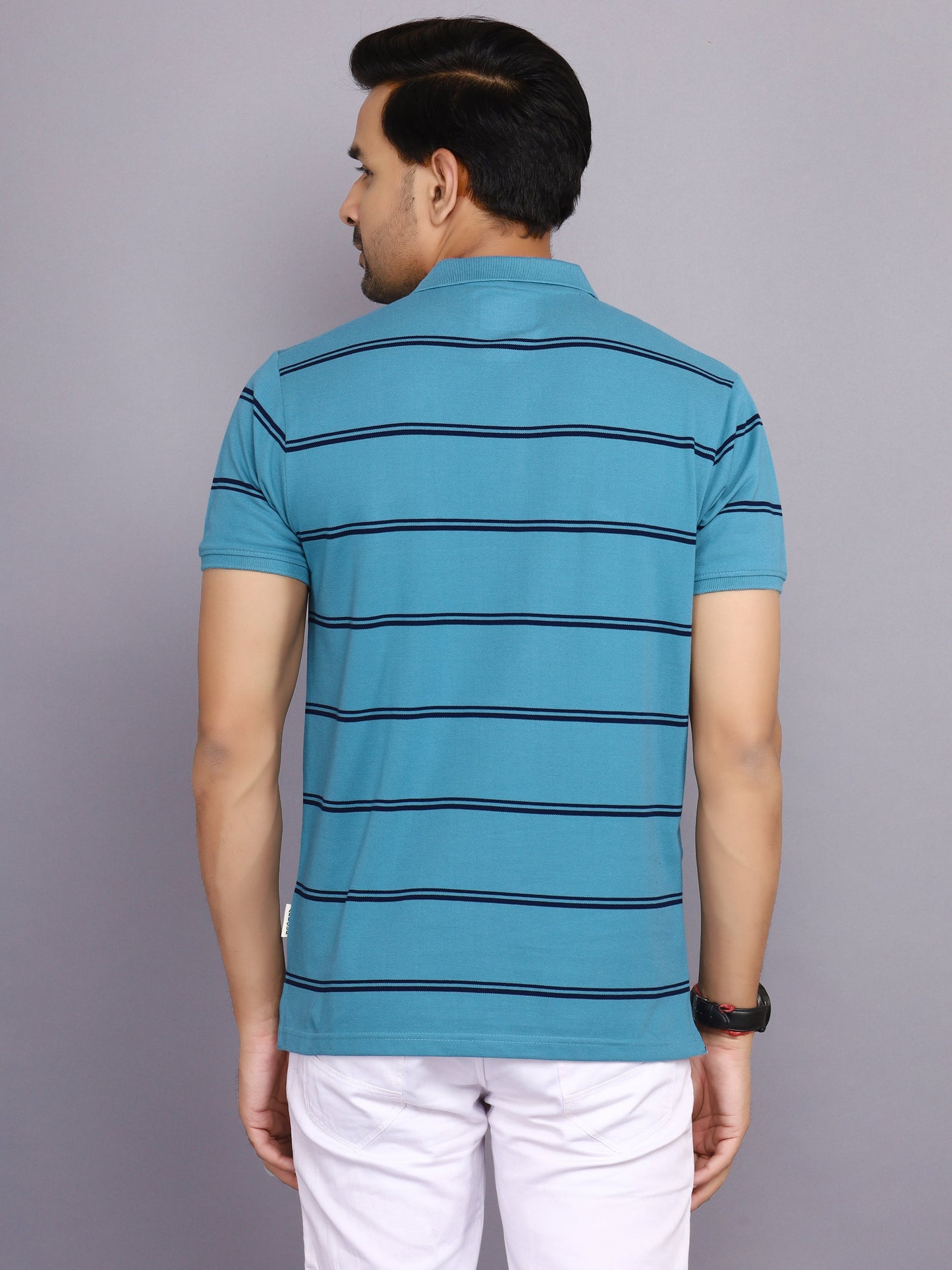 Arbour Men Polo Neck Stripes Pocket Half Sleeves T-Shirt