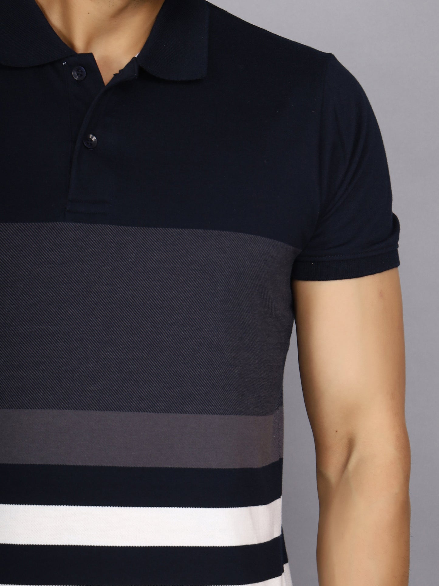 Men Striped Polo Neck Cotton Blend Half Sleeve T-Shirt