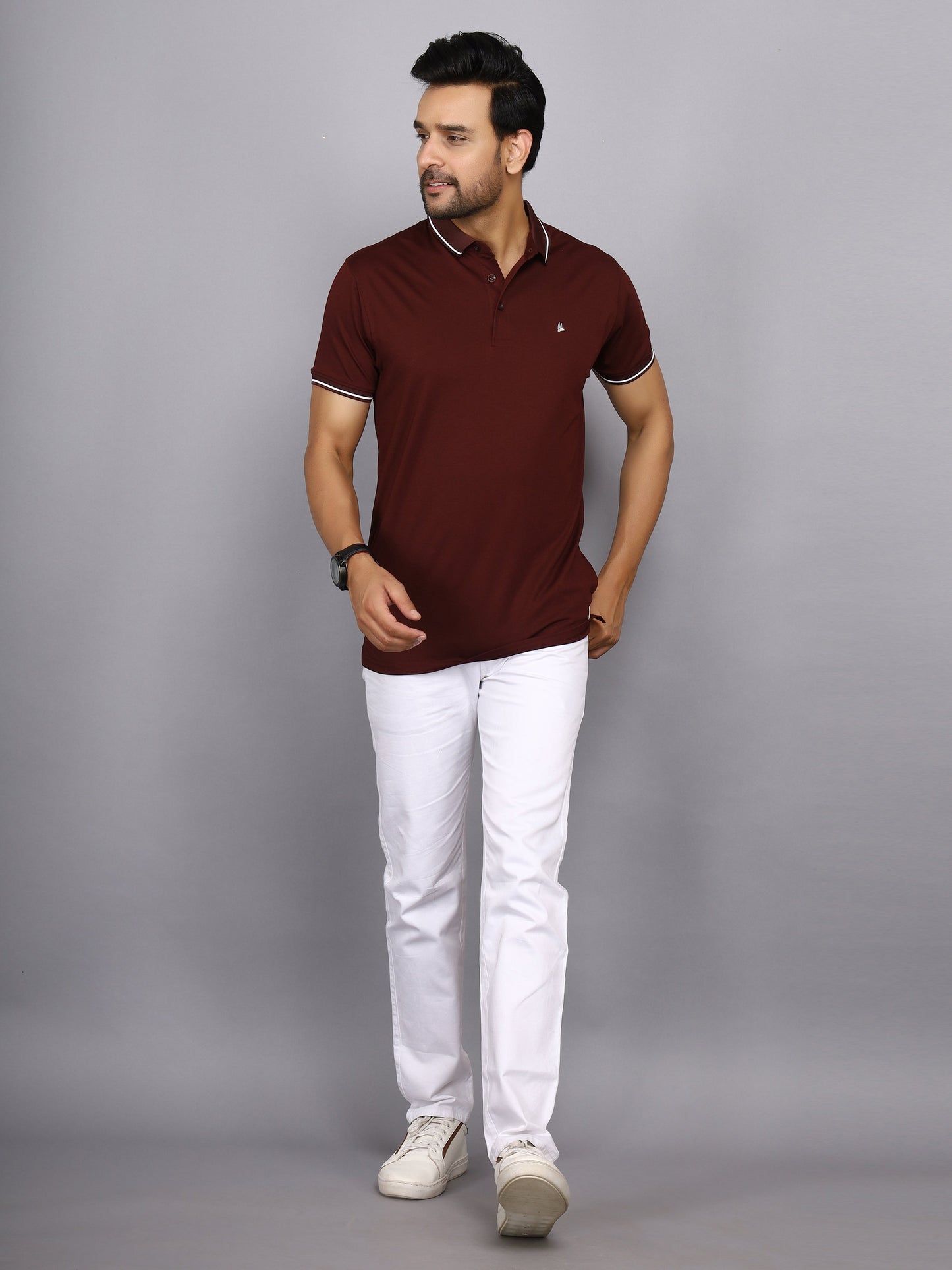 Arbour Men Polo Neck Solid Half Sleeves T-Shirt