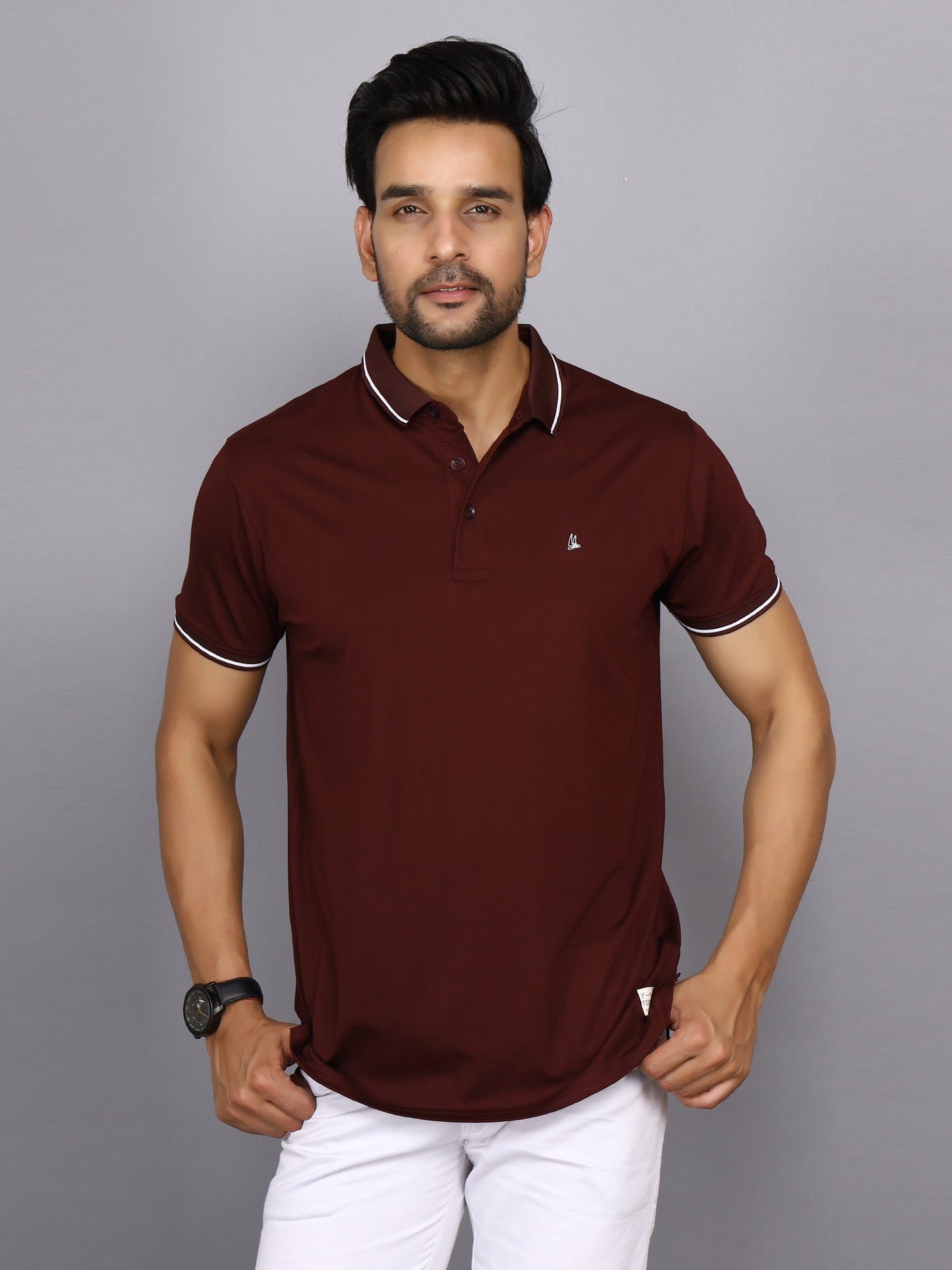 Arbour Men Polo Neck Solid Half Sleeves T-Shirt