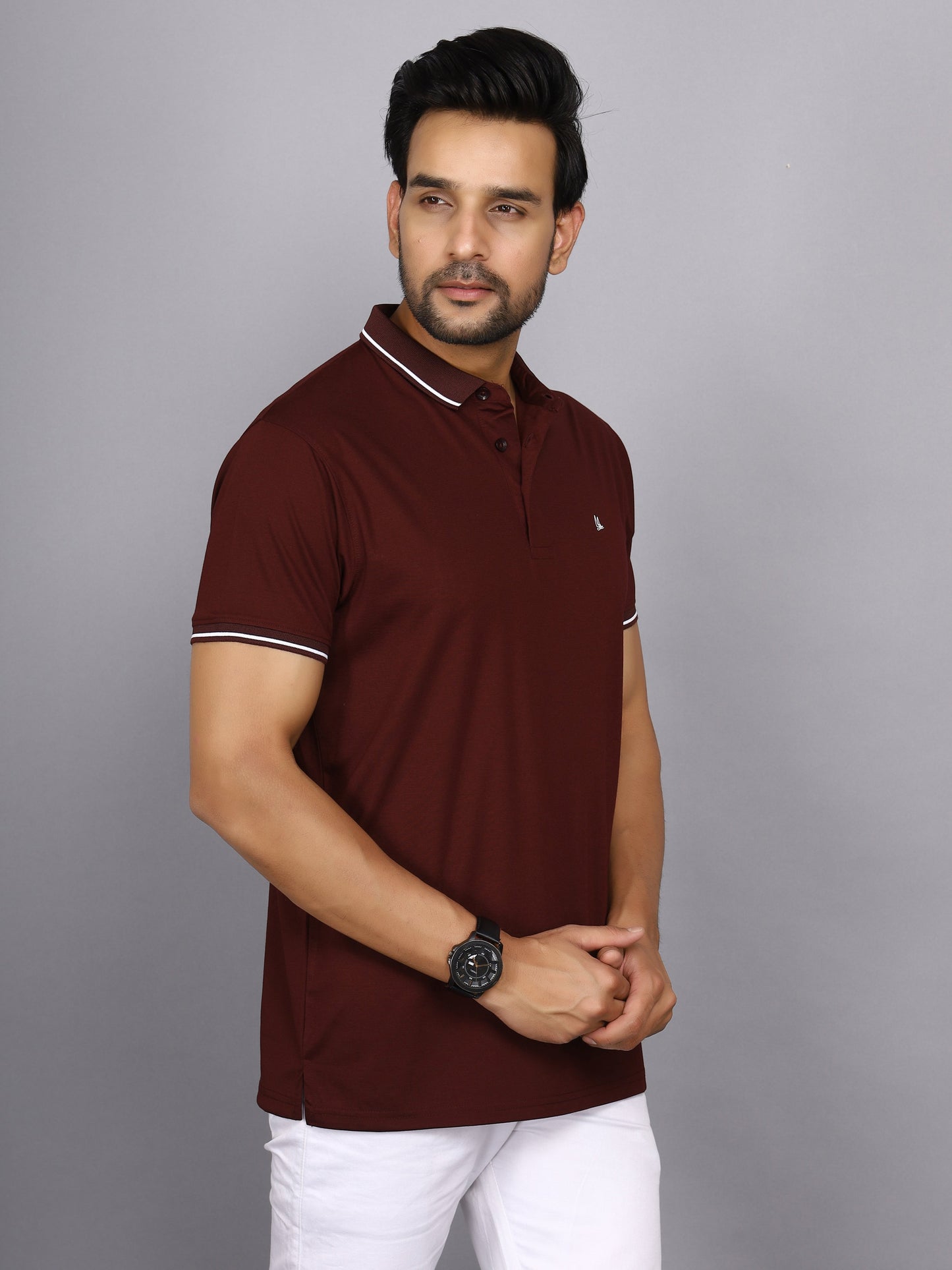 Arbour Men Polo Neck Solid Half Sleeves T-Shirt