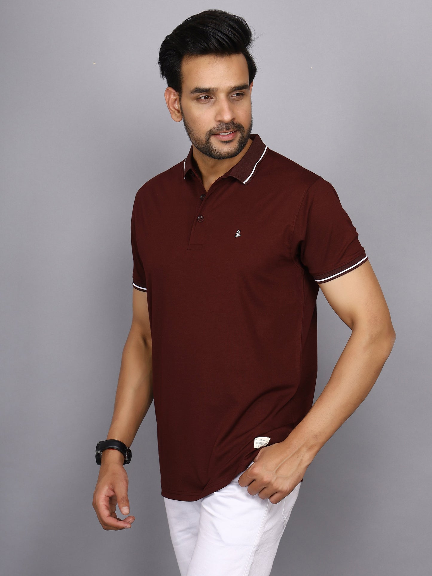 Arbour Men Polo Neck Solid Half Sleeves T-Shirt