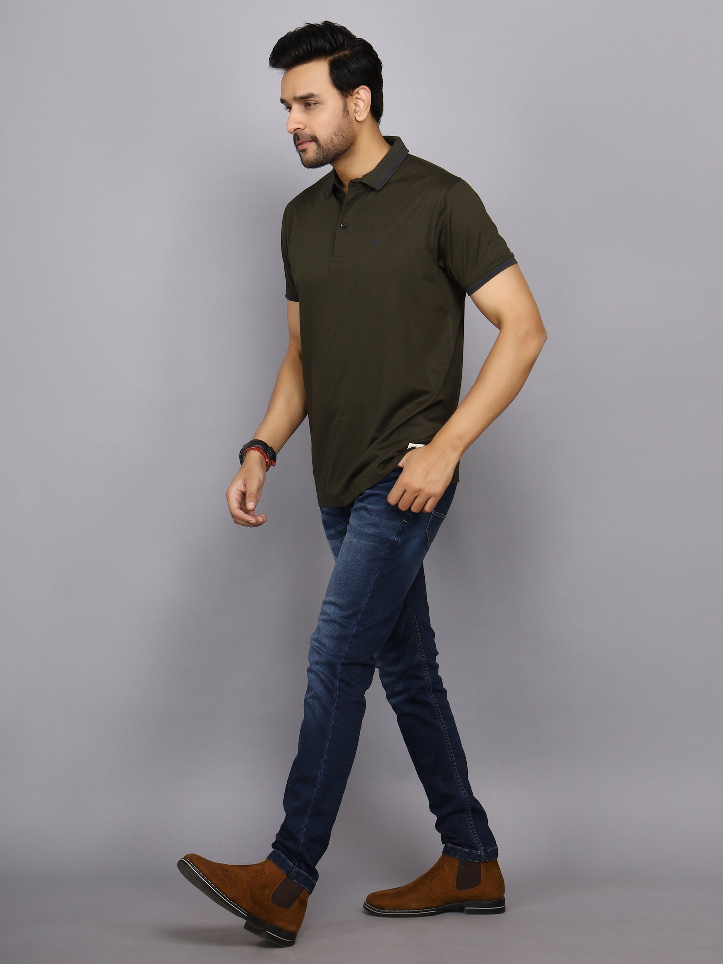 Arbour Men Polo Neck Solid Half Sleeves T-Shirt