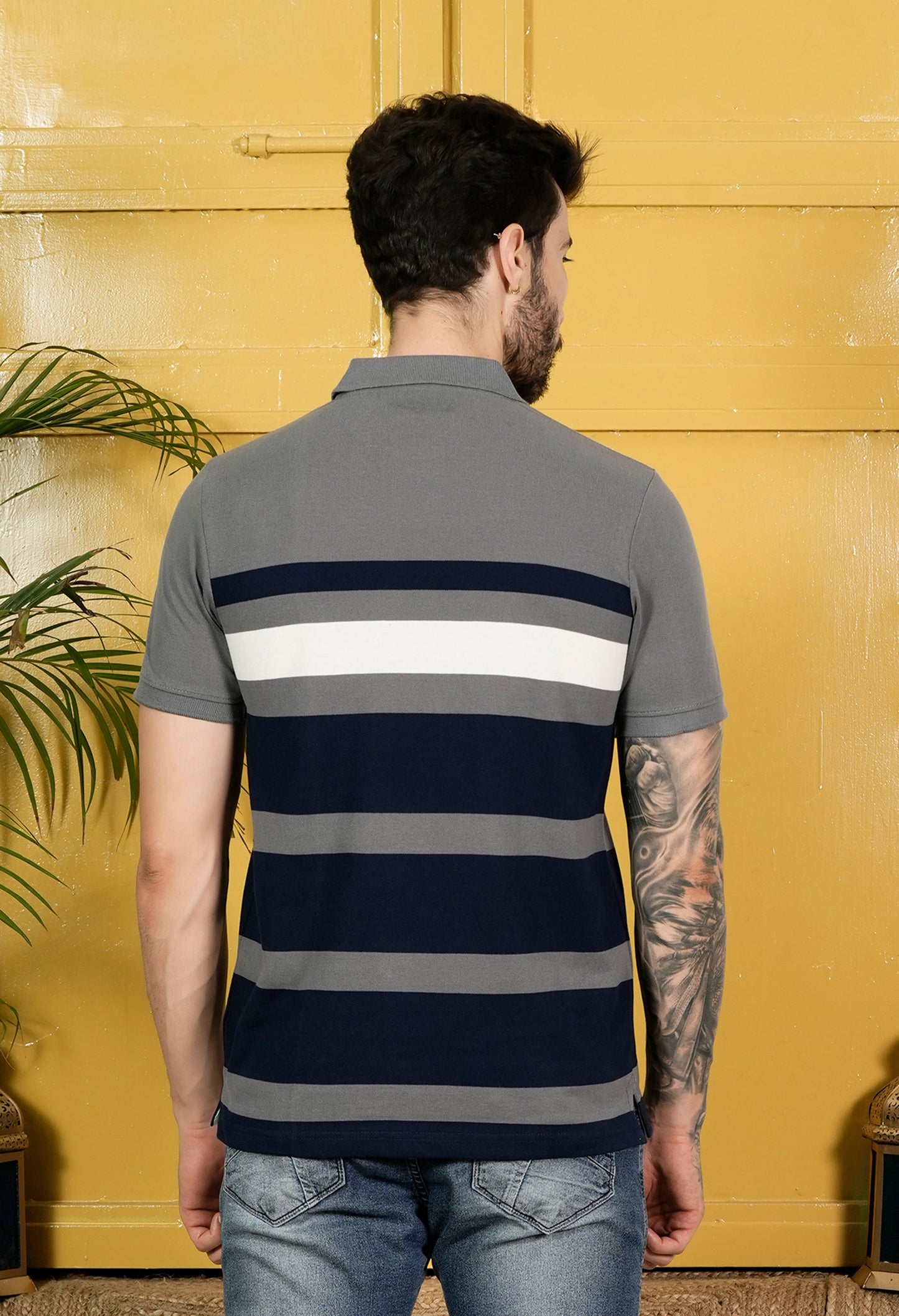 Arbour Men Polo Neck Stripes casual Slim Fit T-Shirt