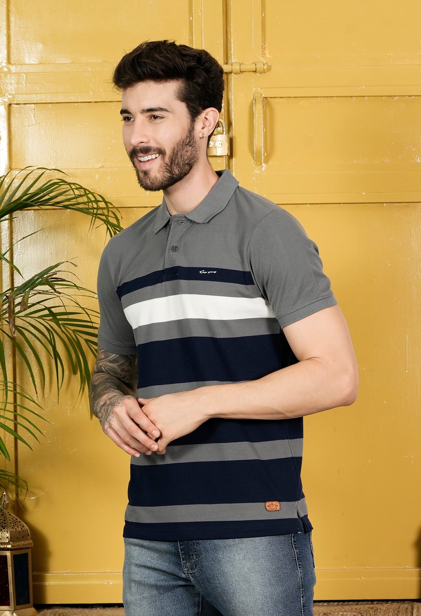 Arbour Men Polo Neck Stripes casual Slim Fit T-Shirt