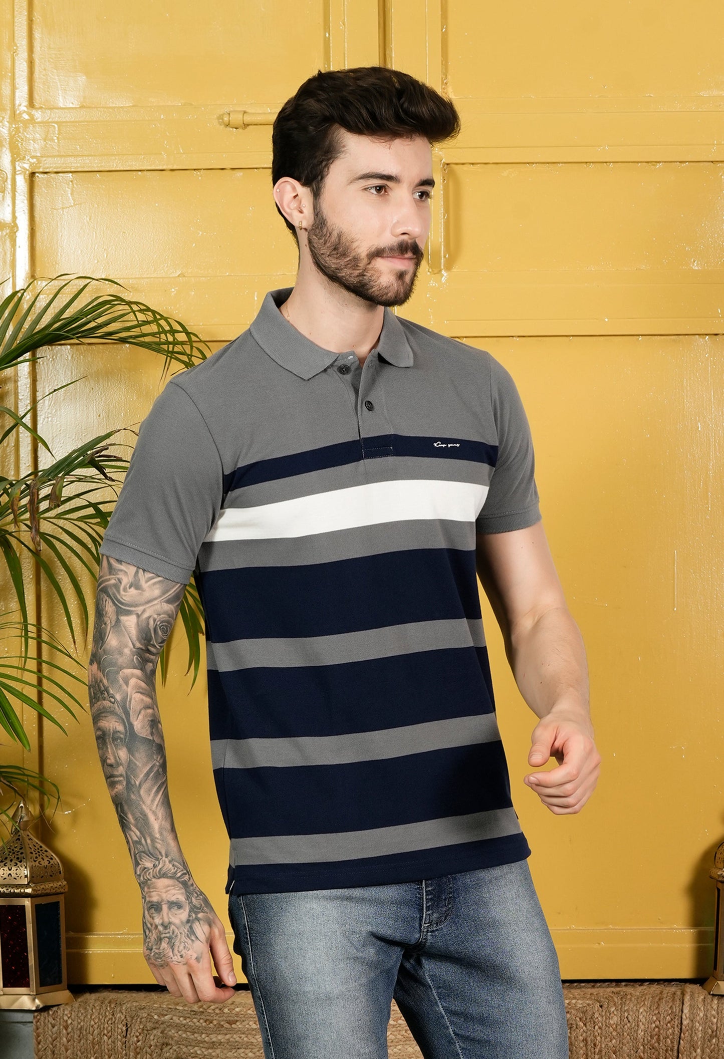 Arbour Men Polo Neck Stripes casual Slim Fit T-Shirt