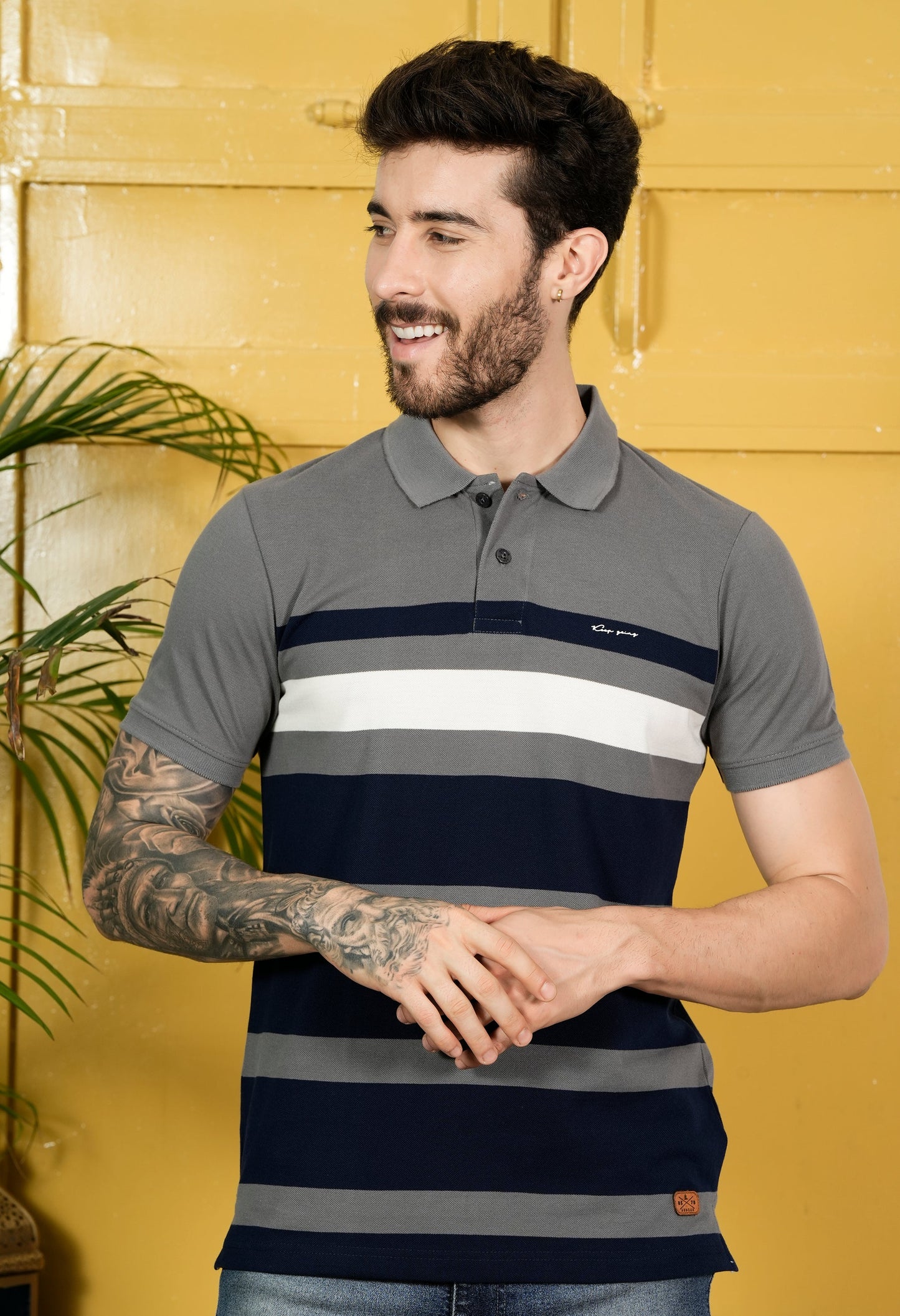 Arbour Men Polo Neck Stripes casual Slim Fit T-Shirt