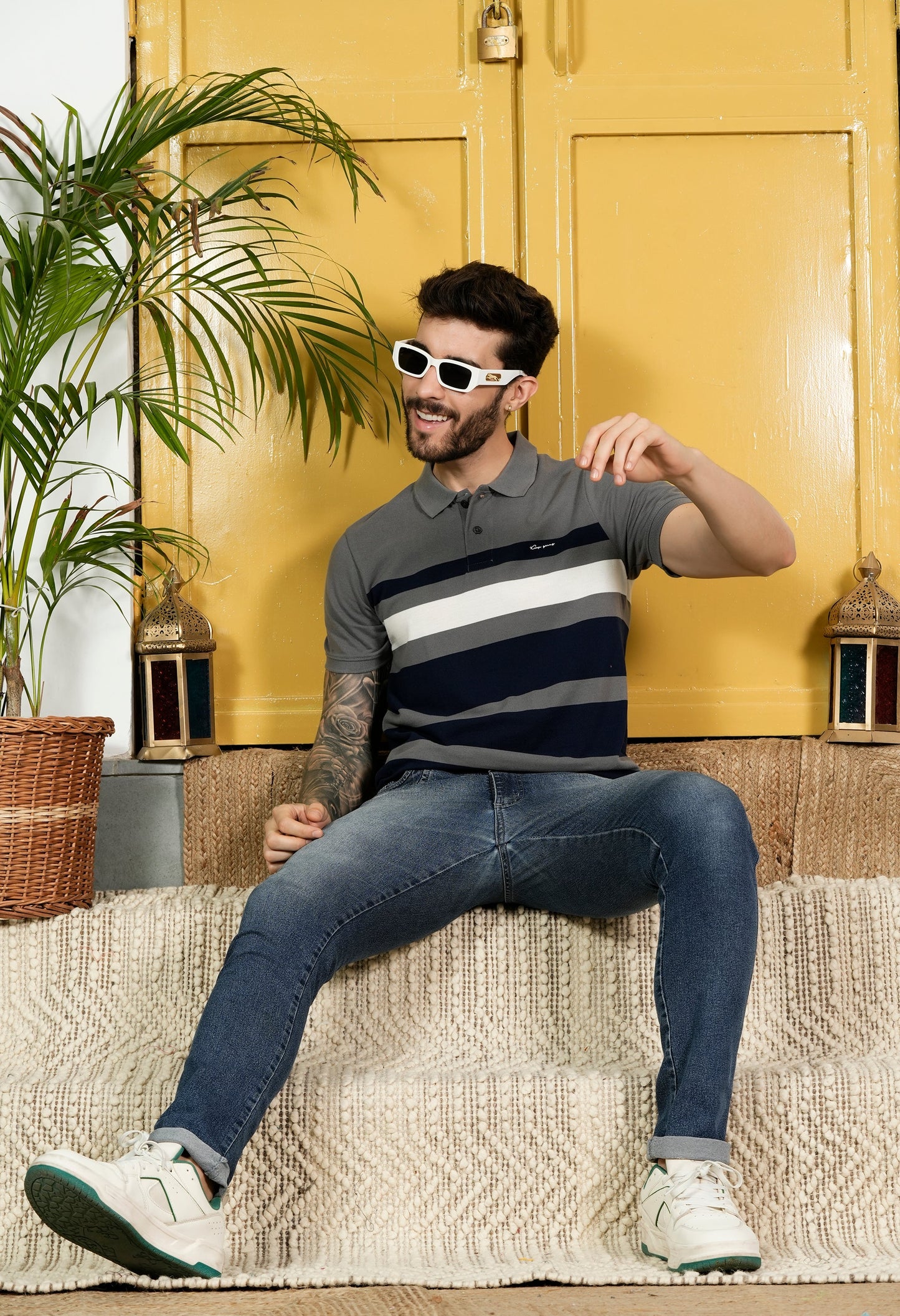 Arbour Men Polo Neck Stripes casual Slim Fit T-Shirt