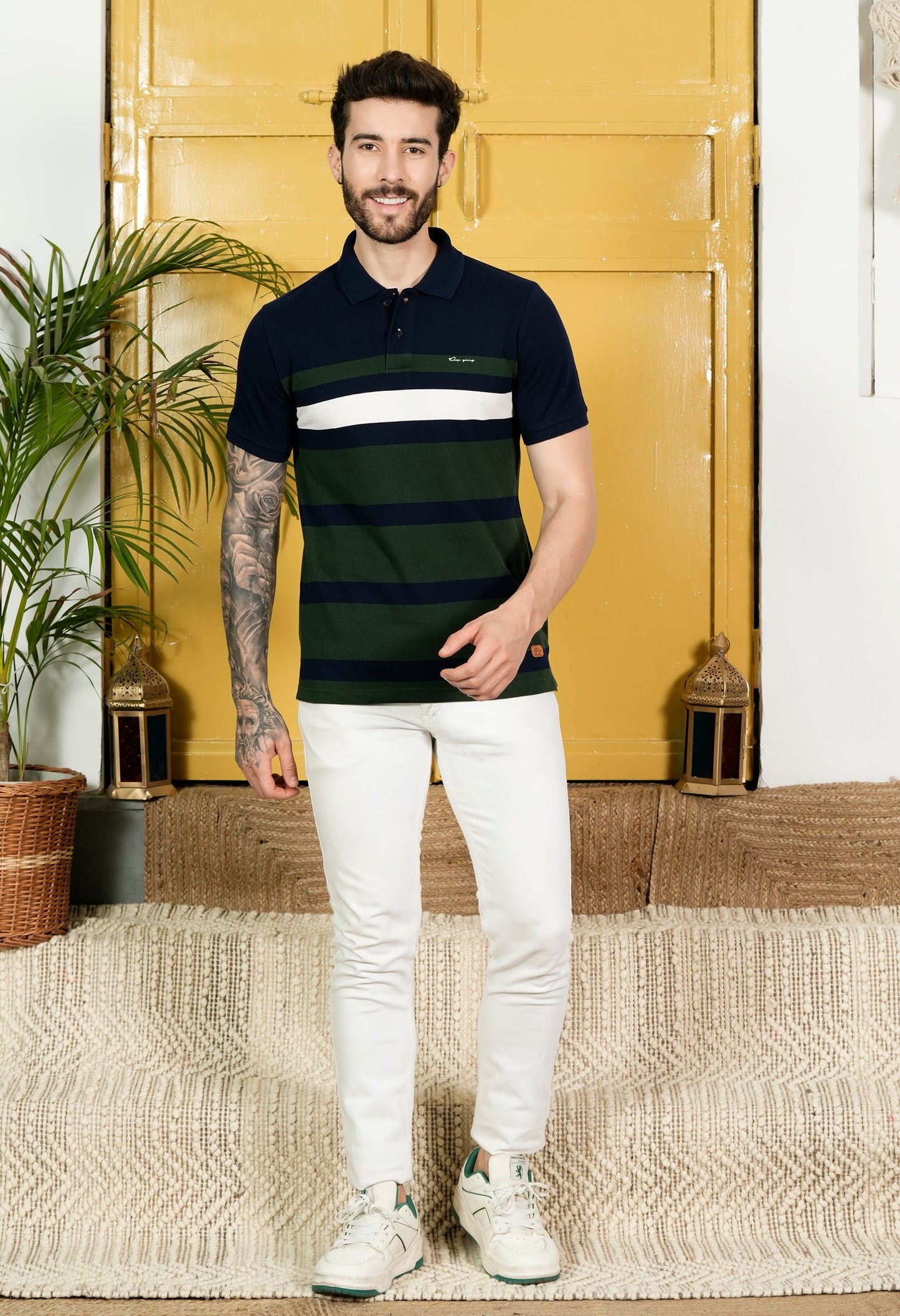 Arbour Men Polo Neck Stripes casual Slim Fit T-Shirt