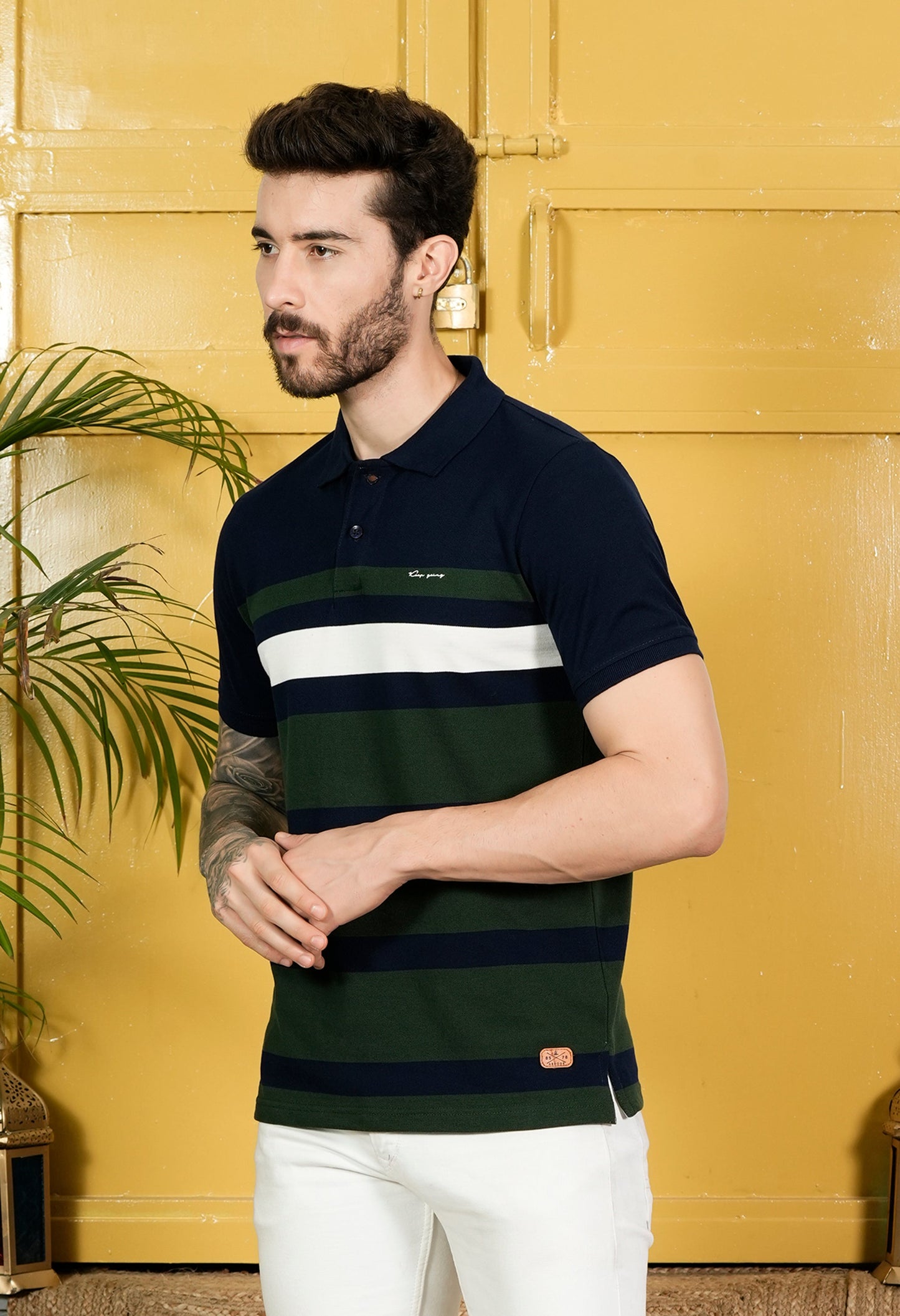 Arbour Men Polo Neck Stripes casual Slim Fit T-Shirt