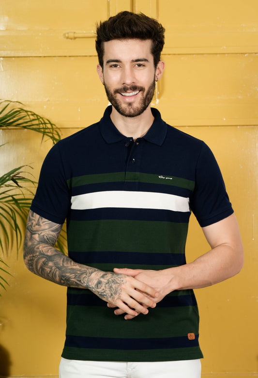 Arbour Men Polo Neck Stripes casual Slim Fit T-Shirt