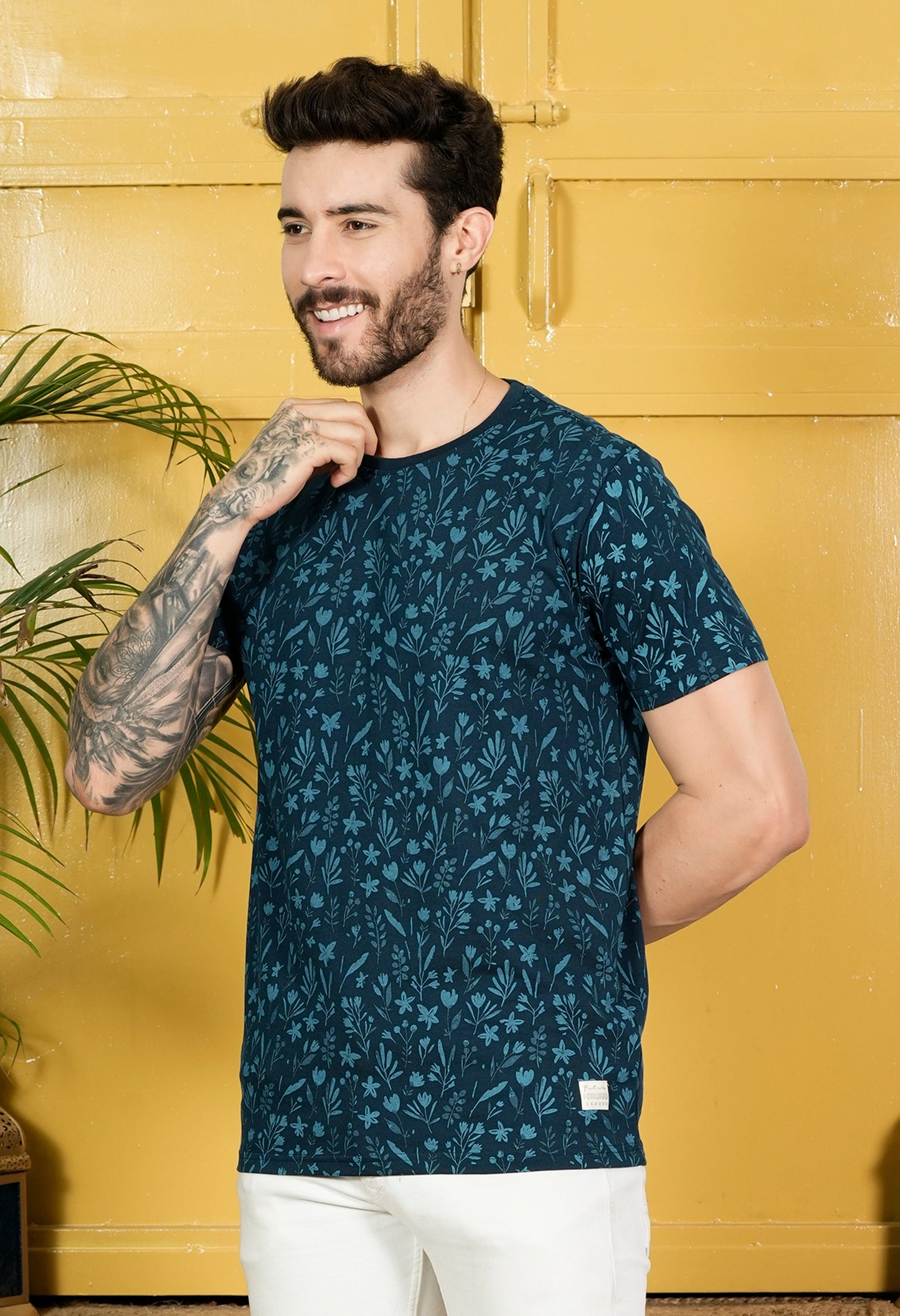 Arbour Men Round Neck All Over Print Half Sleeves T-Shirt