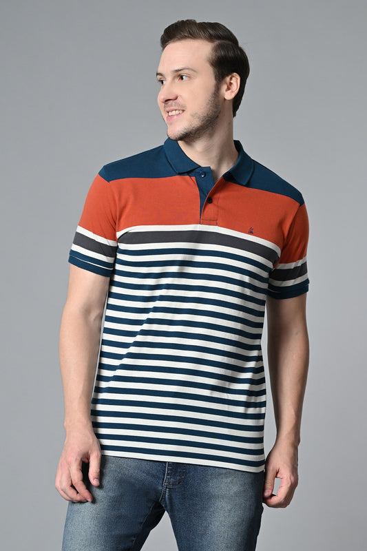 Arbour Men Polo Neck Half Sleeves Casual Cotton Stripes T-Shirt