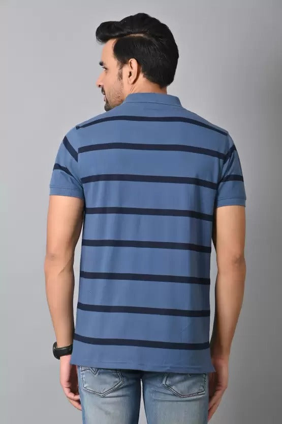 Arbour Men Polo Neck Stripes Pocket Half Sleeves T-Shirt